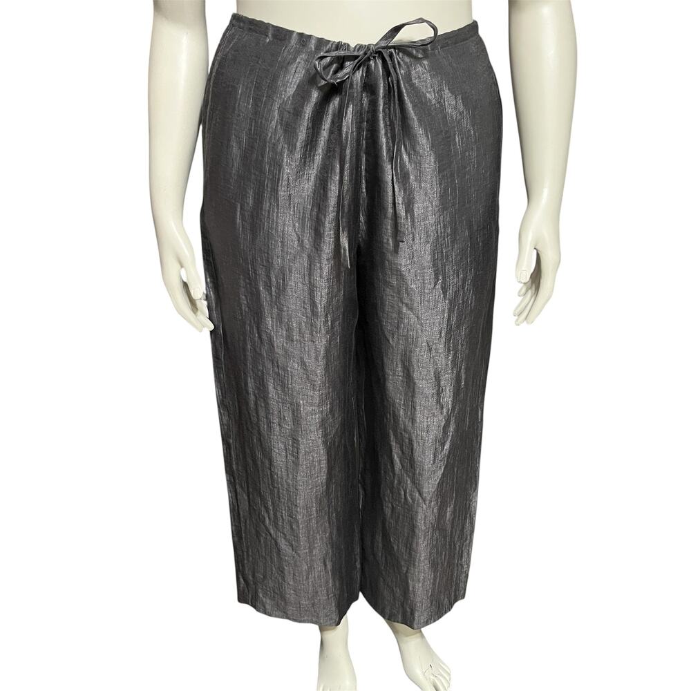 DKNY Women’s Silver Linen Blend Drawsting Casual Pants Sz-Large